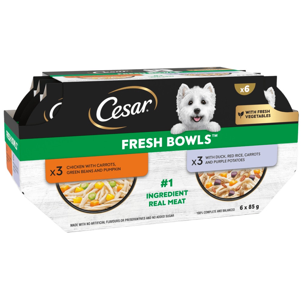 CESAR® Fresh Bowl Adult Dog Chicken & Duck Taster Multipack 6x85g - 1